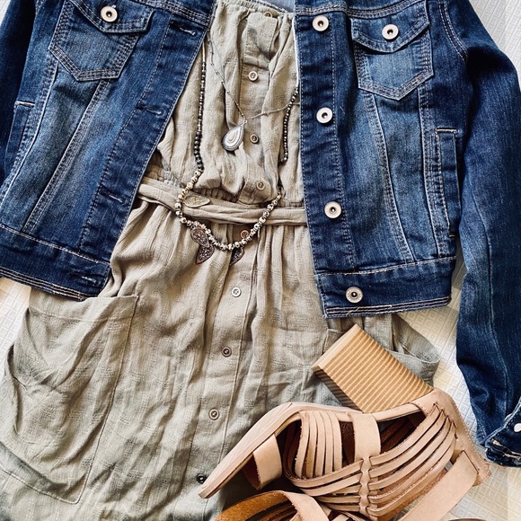 Fashion On Earth Olive Button Strapless Dress - Picture 2 of 7